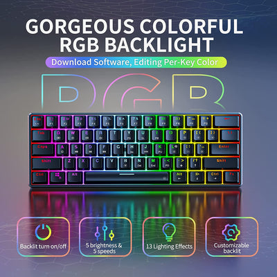 RhodesDavis TH61 60% Mechanical Gaming Keyboard,Rgb Backlit Wired Ultra-Compact Mini Mechanical Keyboard Full Keys Programmable Black