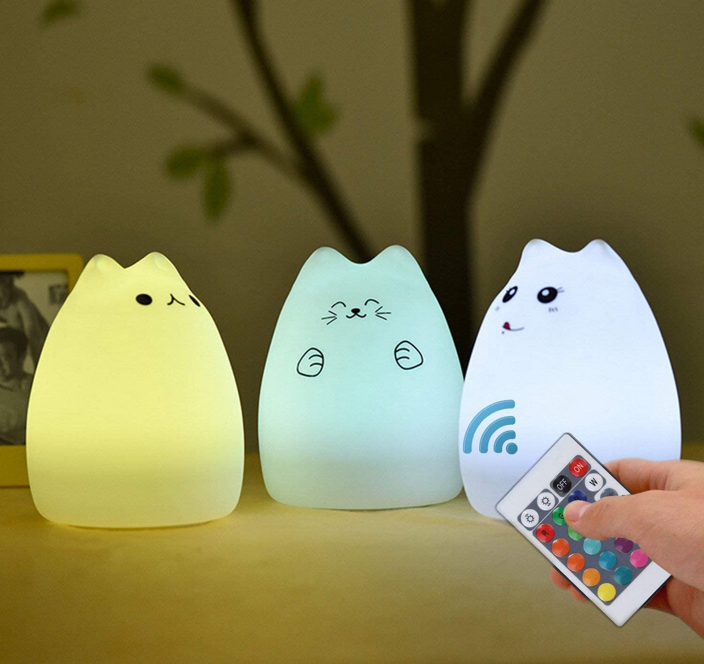 RhodesDavis Cat Lamp, Remote Control Silicone Kitty Night Light for Kids Toddler Baby Girls Rechargeable Cute Kawaii Nightlight , White , 4 Piece Set