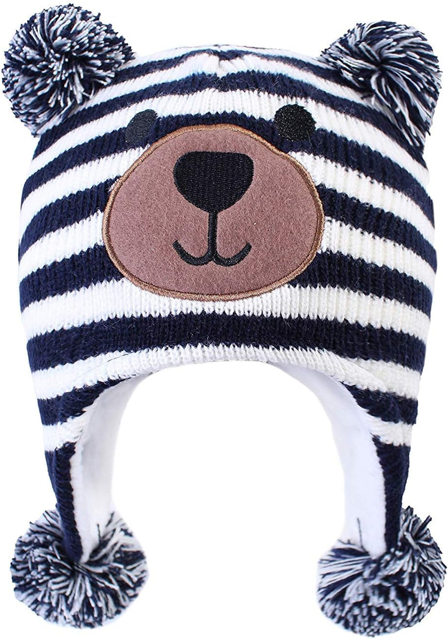 RhodesDavis Toddler Kids Infant Winter Hat,Earflap Knit Warm Cap Fleece Lined Beanie for Baby Boys Girls