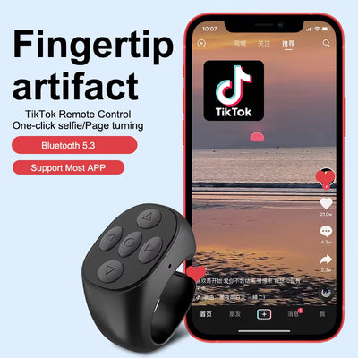 RhodesDavis 2024 Bluetooth Tiktok Remote Control Ring Gadget Flipping Selfie Fingertip Controller Give Likes 4 Buttons 10M for Iphone Xiaomi