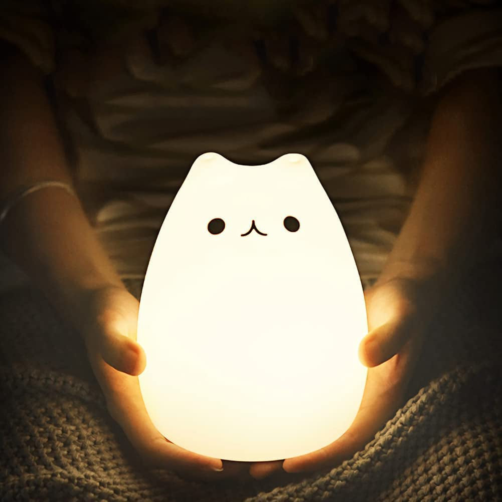 RhodesDavis Cat Lamp, Remote Control Silicone Kitty Night Light for Kids Toddler Baby Girls Rechargeable Cute Kawaii Nightlight , White , 4 Piece Set