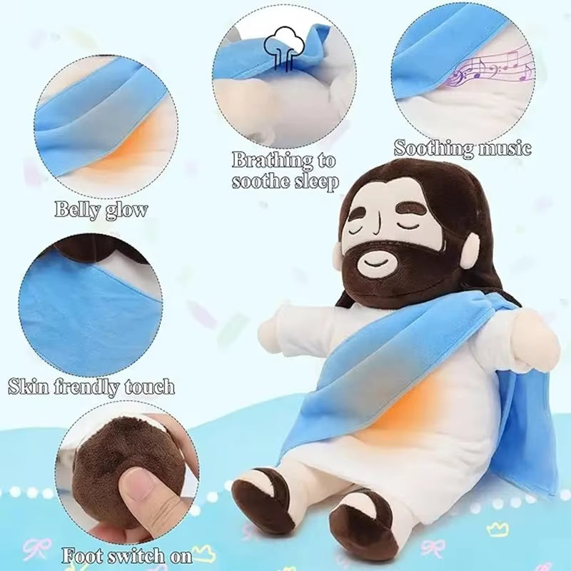 RhodesDavis 38CM Breathing Jesus Plush Toy Baby Soothing Jesus Doll Four-Gear Adjustment Children Music Sleep Companion Christmas Toy Gifts