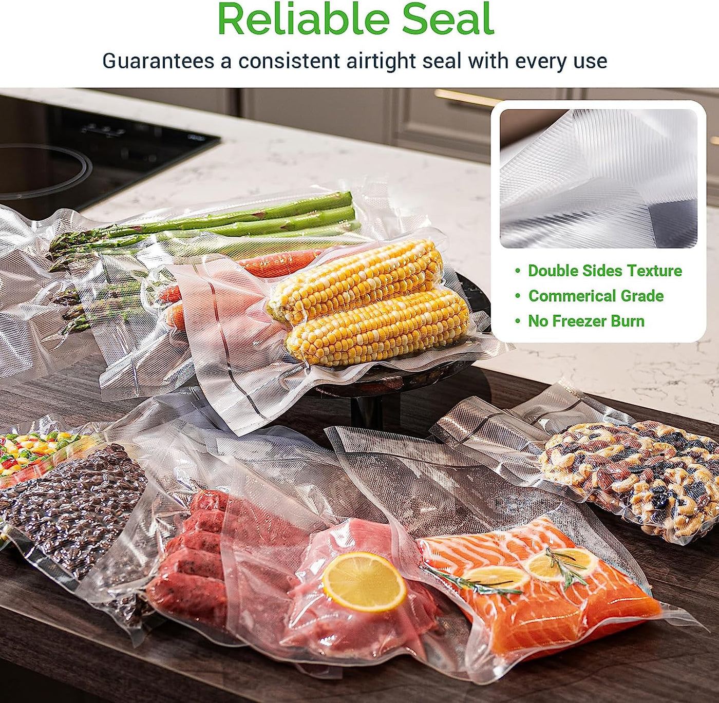 RhodesDavis Vacuum Sealer Rolls, 2 Packs 8" X 50' Food Vacuum Sealer Bags Rolls Work with All Brand Food Sealer Machine