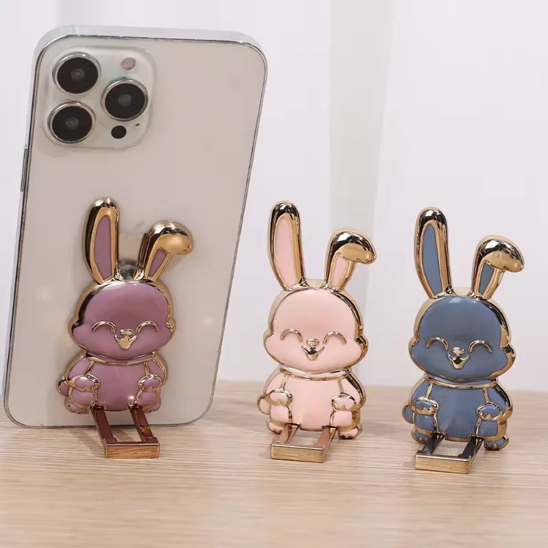 RhodesDavis Cartoon Rabbit Finger Ring Phone Holder - Slim, Foldable Adhesive Stand with Retractable Support Frame