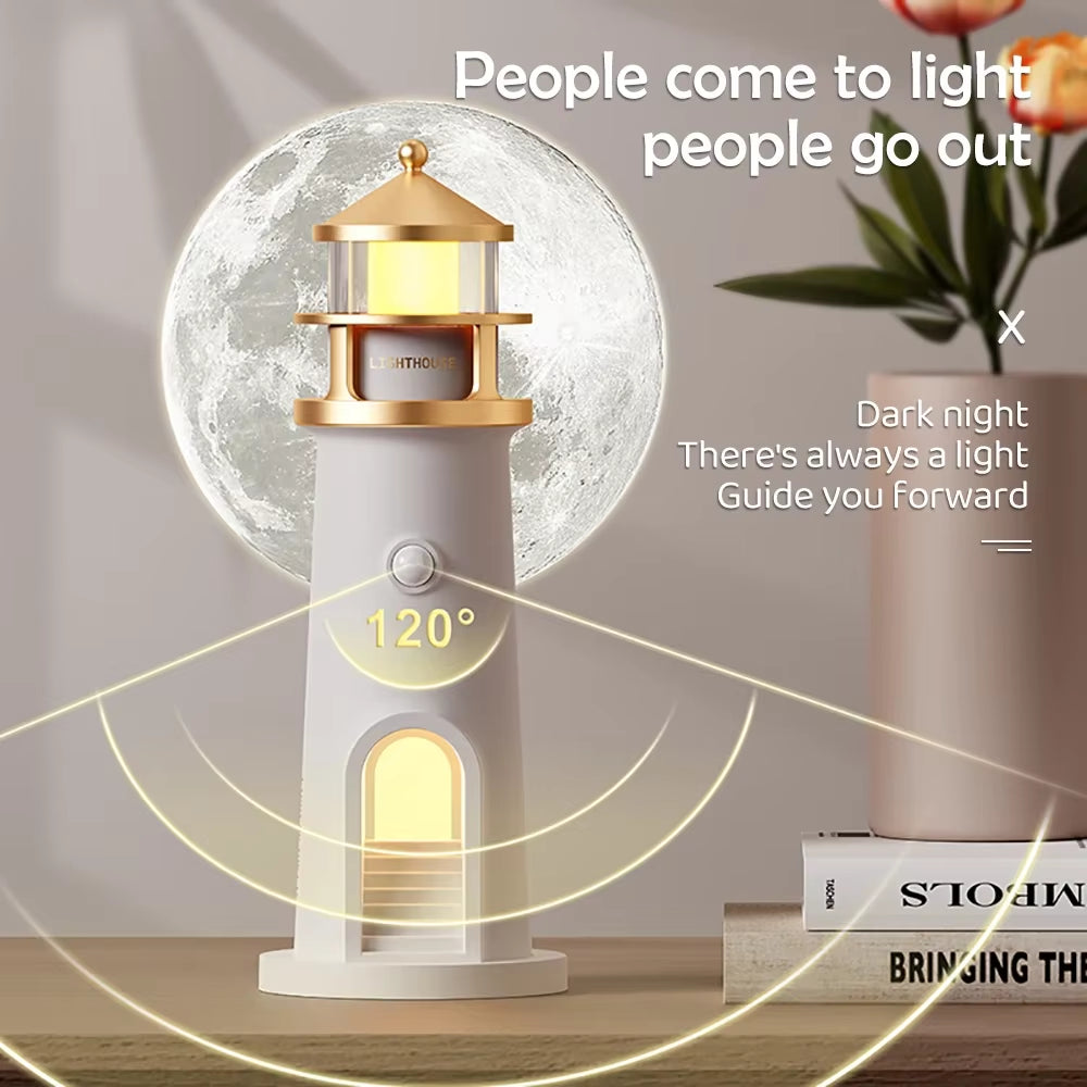 RhodesDavis Moon Projection Lighthouse Night Lights Motion Sensor Dimmable Timing Ambient Night Lamp Bluetooth Music Christmas Birthday Gift