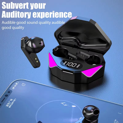 RhodesDavis X15 TWS Wireless Bluetooth Gaming Earbuds with LED Display and Microphone, Noise Cancelling Headphones