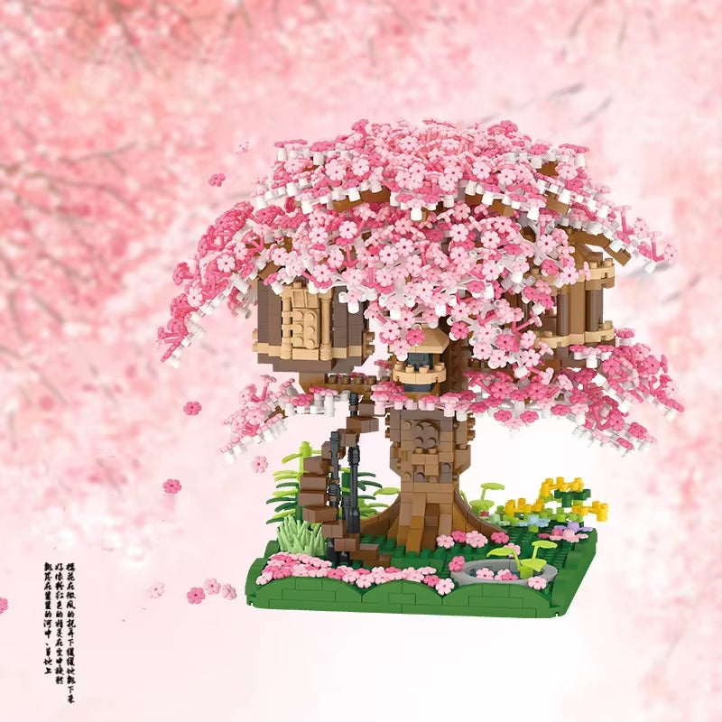 RhodesDavis Mini Sakura Tree House 2138Pcs Build Block City Street View Cherry Blossom Model Building Blocks Toys Children Gifts