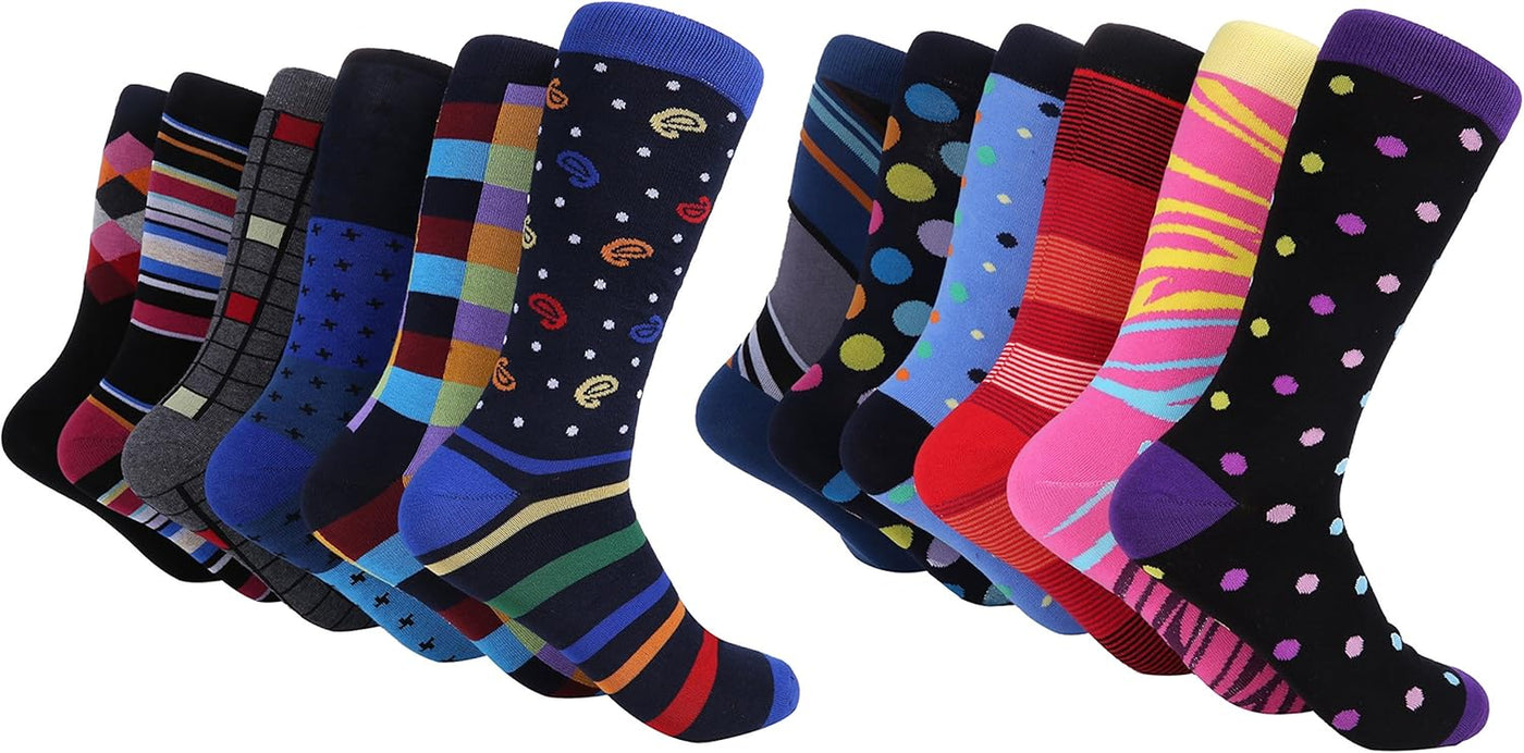 RhodesDavis Marino Men'S Dress Socks - Colorful Funky Socks for Men - Cotton Fashion Patterned Socks - 12 Pack