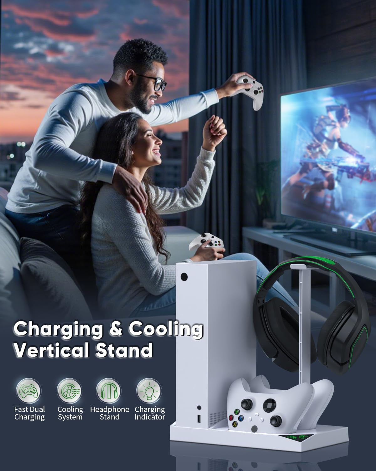 RhodesDavis Charger Stand Cooling Fan for Xbox Series S Console & Controller,Vertical Dual Cooler System Charging Dock Accessories with 2 X 1400Mah Rechargeable Battery & Cover,Earphone Bracket for Xbox Series S