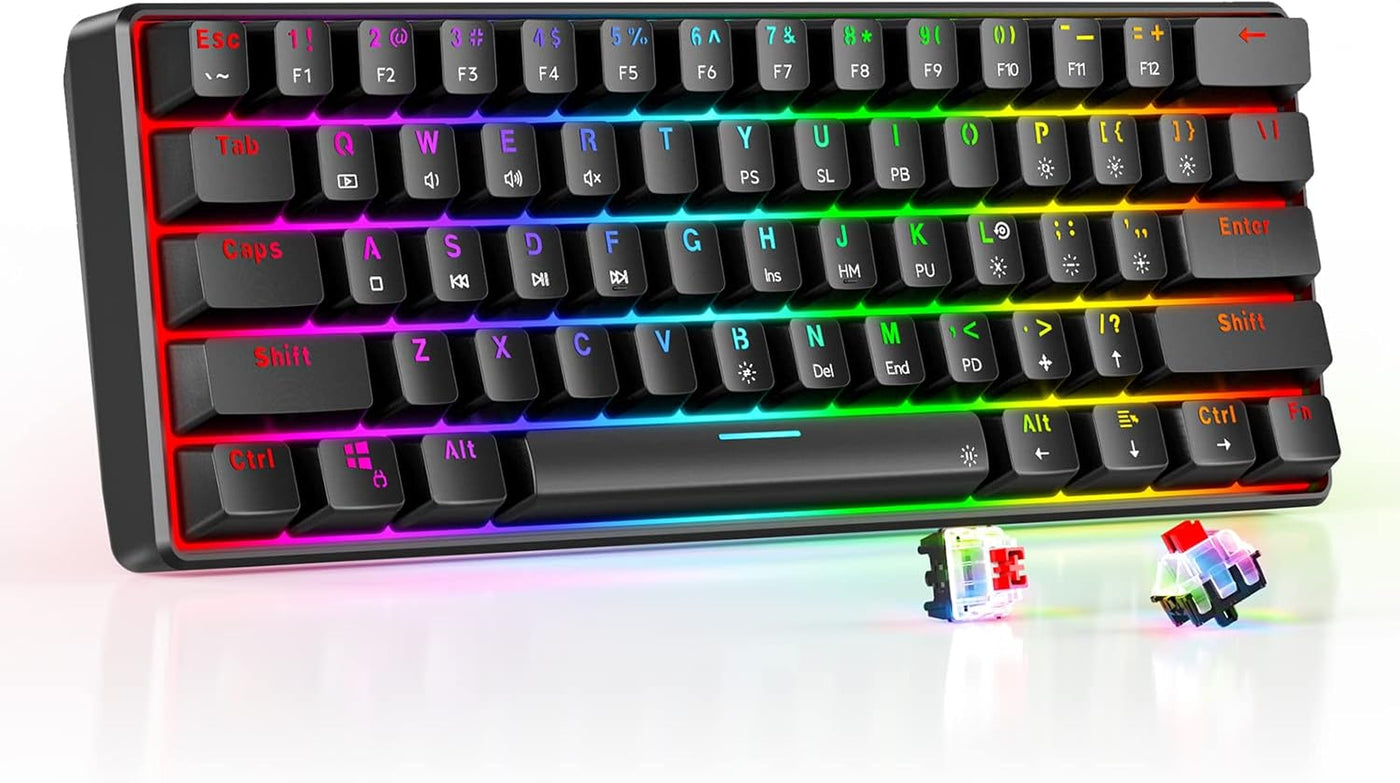 RhodesDavis TH61 60% Mechanical Gaming Keyboard,Rgb Backlit Wired Ultra-Compact Mini Mechanical Keyboard Full Keys Programmable Black