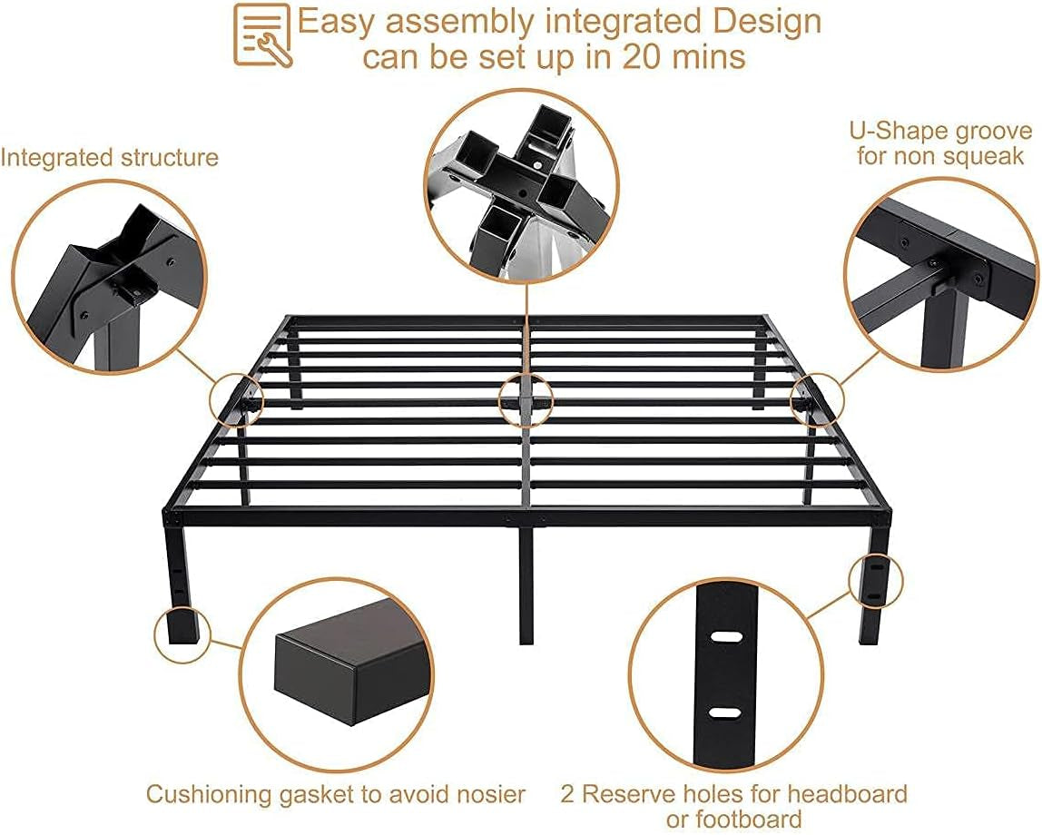 RhodesDavis King Size Heavy Duty Metal Platform Bed Frame - 14 Inch with Steel Slat Support, No Box Spring Required, Easy Assembly, Noise-Free Design, Under Bed Storage, Black Finish