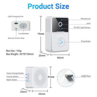 RhodesDavis Wireless Security Smart WiFi Doorbell Intercom Video Camera Door Ring Bell Chime