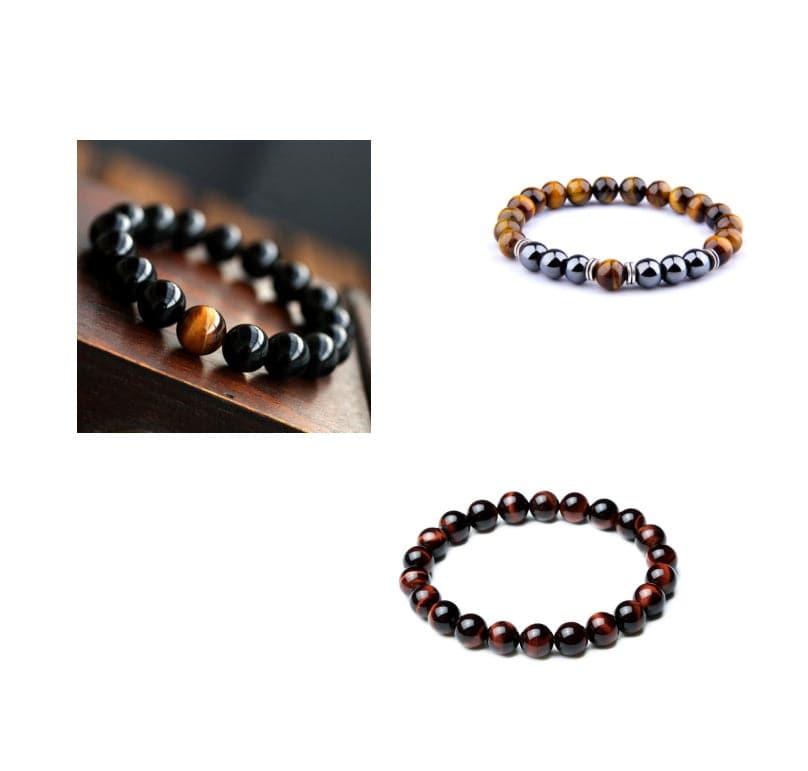 RhodesDavis Natural Black Onyx With Stone Tiger Eyes Energy Bracelet