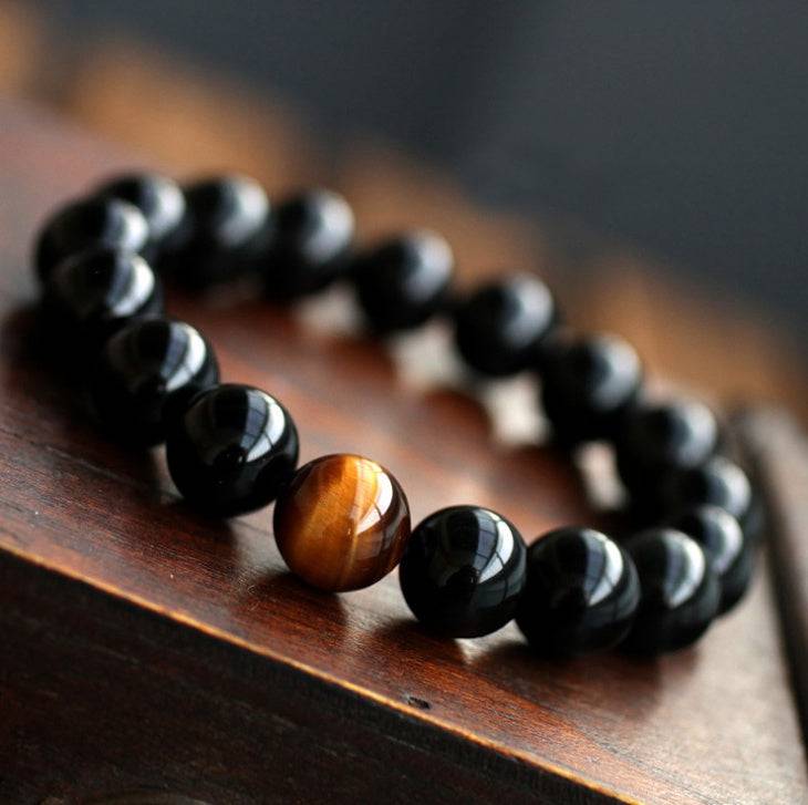 RhodesDavis Natural Black Onyx With Stone Tiger Eyes Energy Bracelet