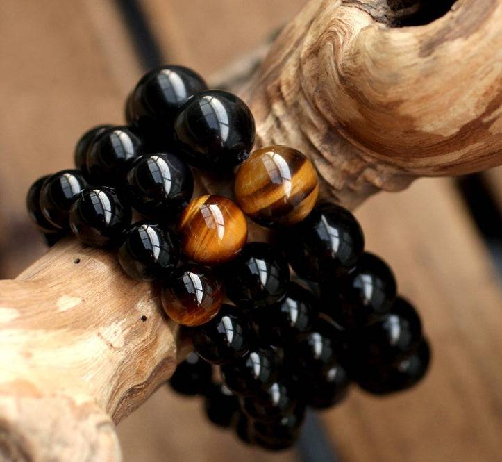 RhodesDavis Natural Black Onyx With Stone Tiger Eyes Energy Bracelet