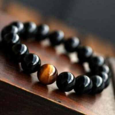 RhodesDavis Natural Black Onyx With Stone Tiger Eyes Energy Bracelet