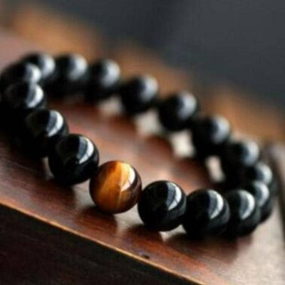 RhodesDavis Natural Black Onyx With Stone Tiger Eyes Energy Bracelet