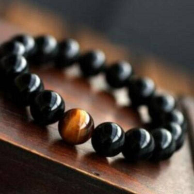 RhodesDavis Natural Black Onyx With Stone Tiger Eyes Energy Bracelet