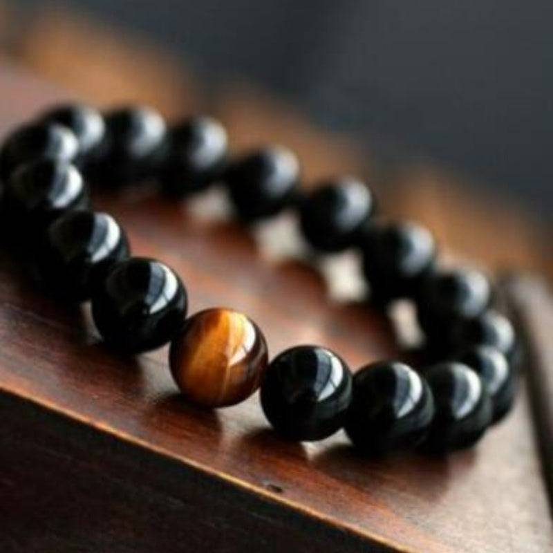 RhodesDavis Natural Black Onyx With Stone Tiger Eyes Energy Bracelet