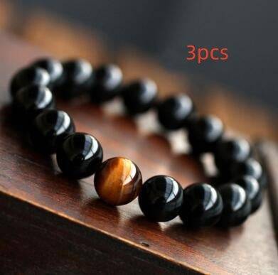 RhodesDavis Natural Black Onyx With Stone Tiger Eyes Energy Bracelet