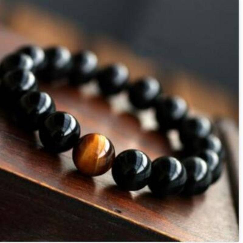 RhodesDavis Natural Black Onyx With Stone Tiger Eyes Energy Bracelet