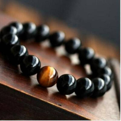 RhodesDavis Natural Black Onyx With Stone Tiger Eyes Energy Bracelet