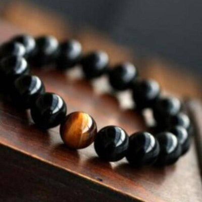 RhodesDavis Natural Black Onyx With Stone Tiger Eyes Energy Bracelet