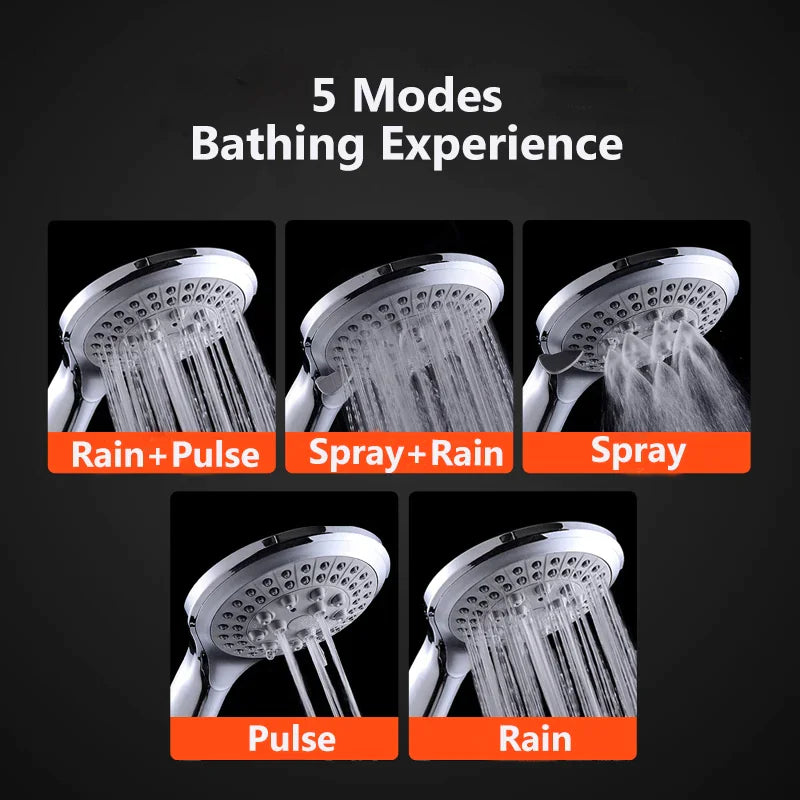 RhodesDavis High Pressure Shower Head 5 Settings Handheld Shower Heads Spray With 5 FT Hose